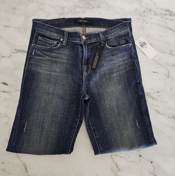 J Brand Capri Mid Rise Dark Blue Distressed Skinny Jeans 27 NWT - Picture 5 of 11